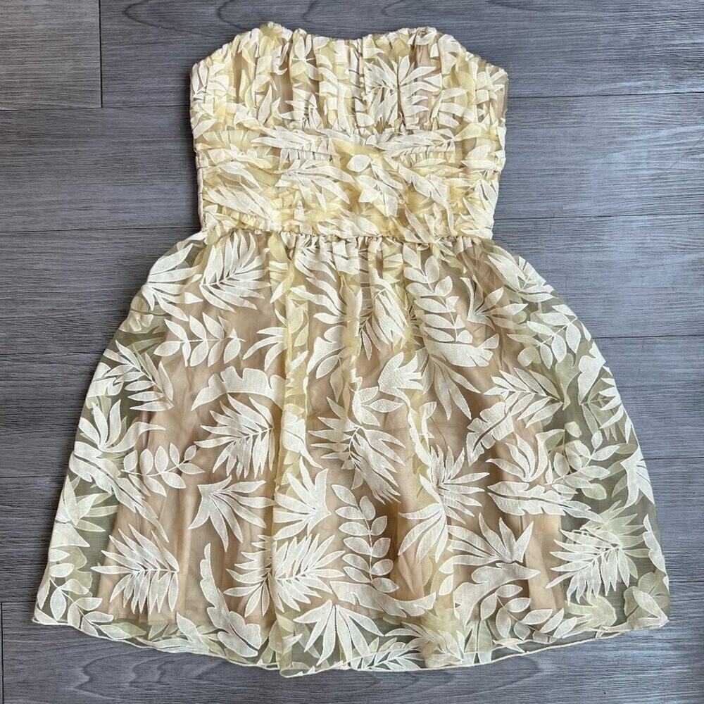 Y2K Anna Sui Yellow Leaf Print Sleeveless Mini Dress A-Line Homecoming Size 6